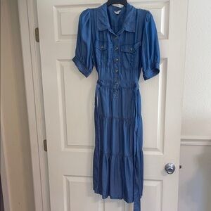 Light weight denim Button-Front Midi Dress with Tie Waist XL